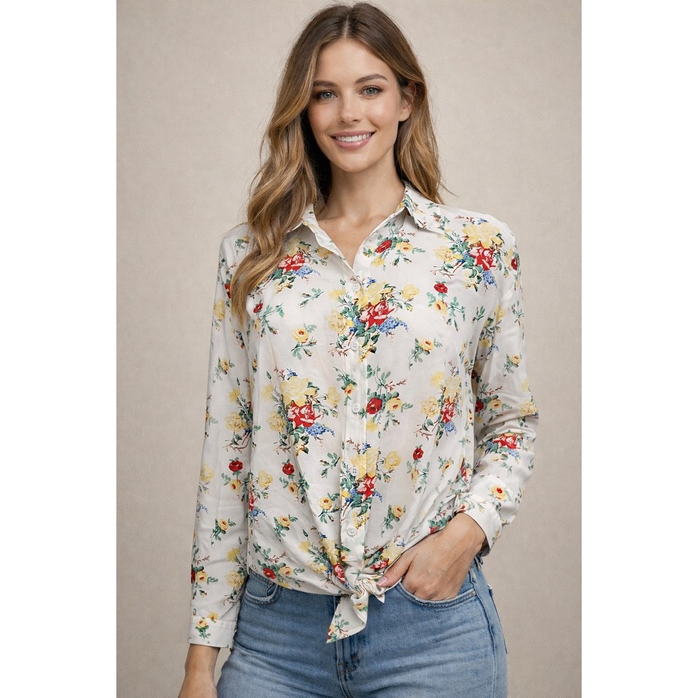 Equipment Femme Silk Floral Print Button Down Shirt Women's Size S